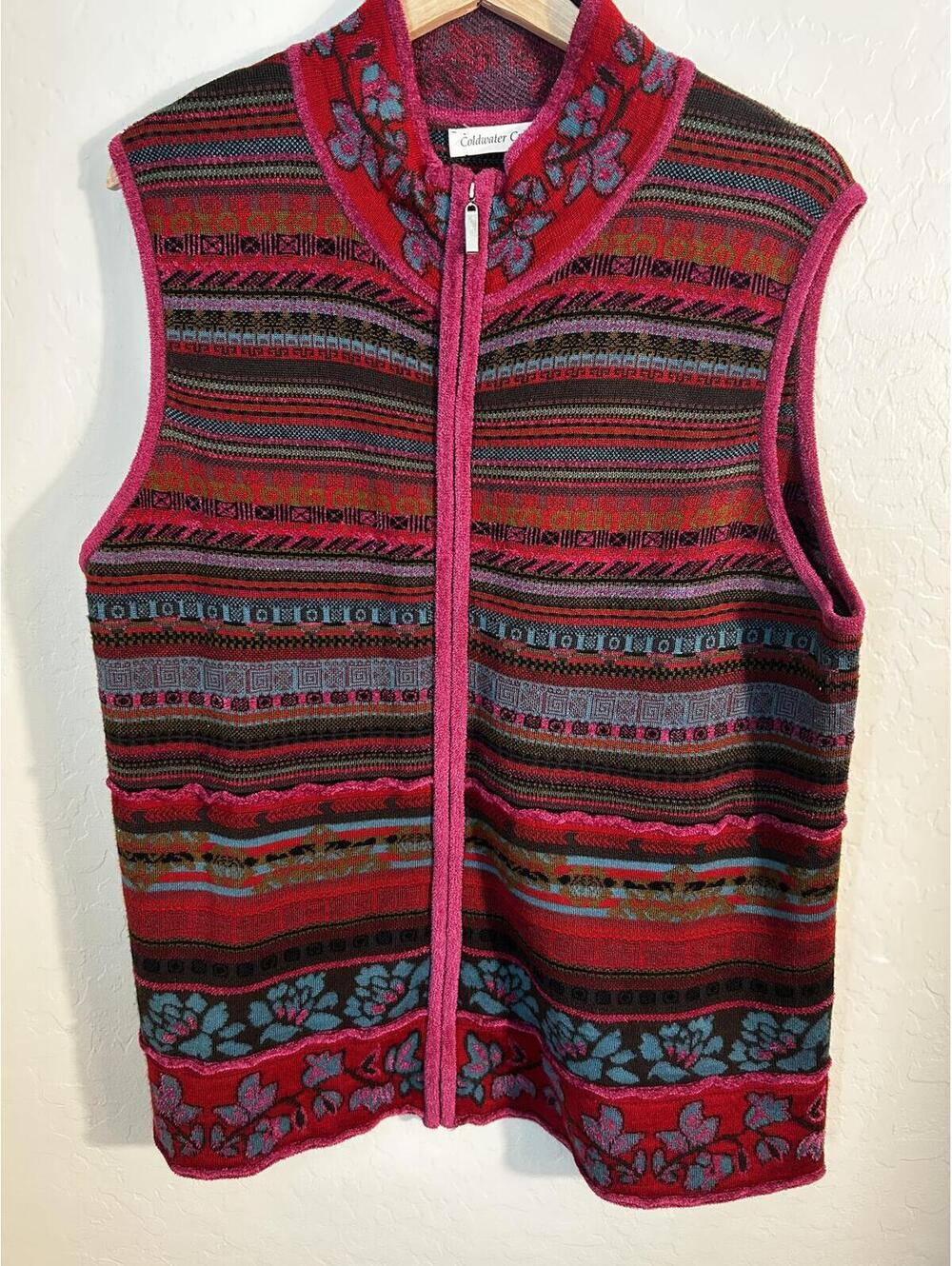 Coldwater Creek Plus 1X Multicolor Zip Front Knit Vest